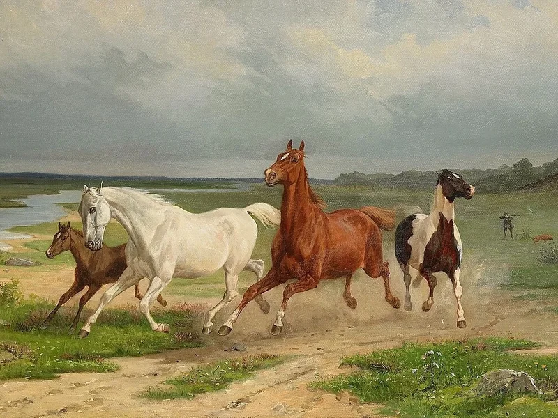 1823-Arvid Fredrik Lönnroth - Cavalli in corsa
